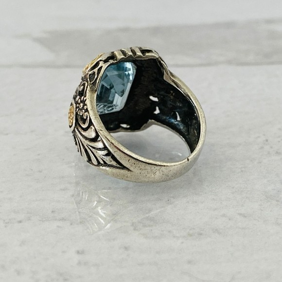 Vintage Sterling Silver 18k Gold Swiss Blue Topaz Statement Ring poss Krementz - Picture 8 of 14